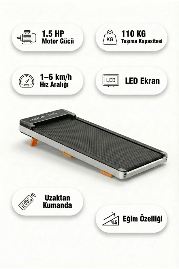 Premium Eğim Ayarlı Yürüyüş ve Koşu Bandı - 1.5 HP, LCD Gösterge, 110 kg Kapasite